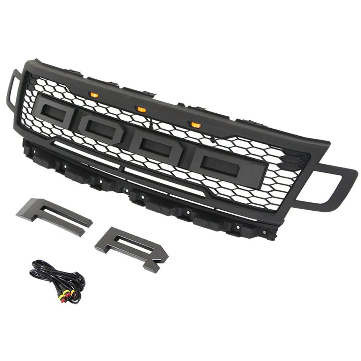 

NEW2023 Front Bumper Grille for FORD Expedition 2019 2020 Mesh Grill Honeycomb Cover Trim Replacement Grille with Led Lights Bla