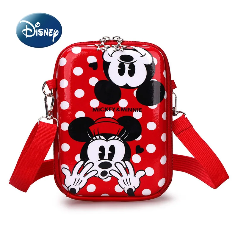 

Disney Minnie New Children's Messenger Bag Cartoon Cute Girls Mobile Phone Bag PVC Waterproof Zipper Fashion Girls Shoulder Bag
