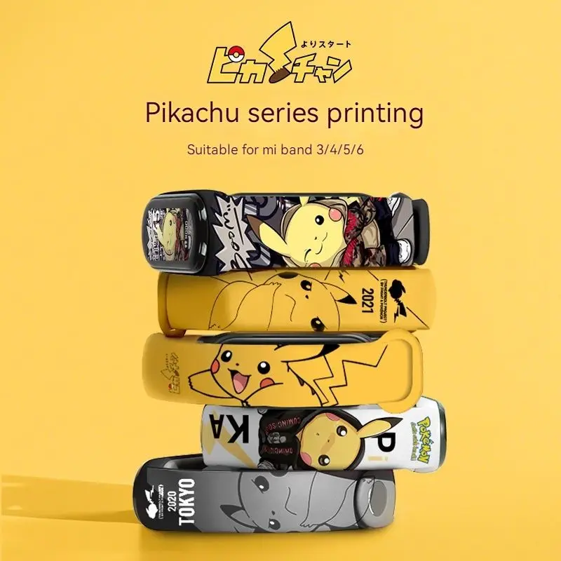 Pokemon Pikachu For Mi Band 3/4/5/6 Nfc Strap Anime Figure Print Wristband Bracelet Replacement Watch Bands Strap Kids Gifts