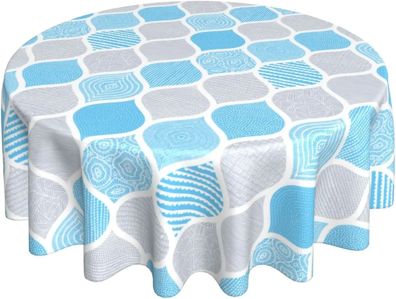 

Grey Teal Round Tablecloth 60 Inch Ruitic Turquoise Blue Table Cloth Waterproof Fabric Modern Moroccan Checked Tablecloths Decor