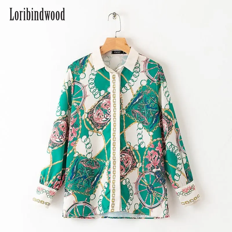 

Loribindwood 2023 Spring and Summer Shirt New Loose Lapel Single Breasted Long Sleeve Fashion Printed Women's Trend Top