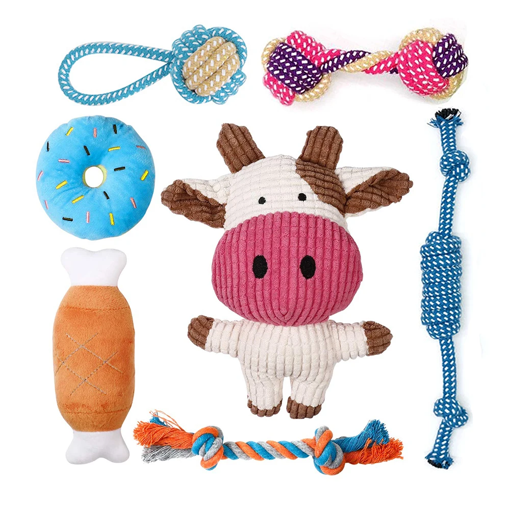 

7 Pieces/set Chew dog Toys Cute Squeaky Puppy Chew Toys Non-Toxic Safe Durable Puppy Teething Toys Ropes