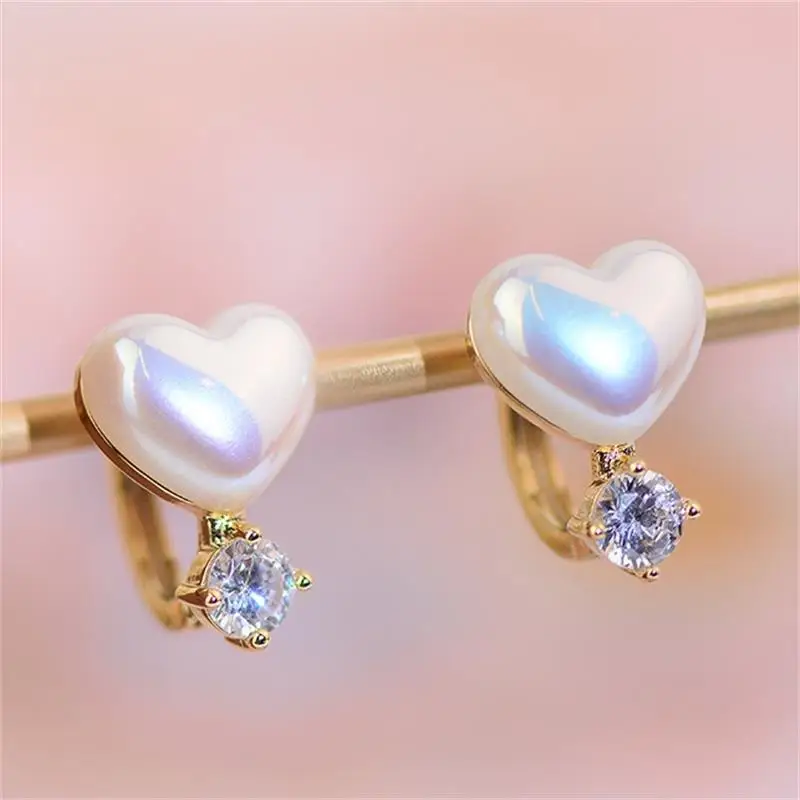 

YDL French High Sense Heart Pearl Earrings For Woman Birthday Party Eve Gifts Jewelry Student Elegant Rhinestones Accessories