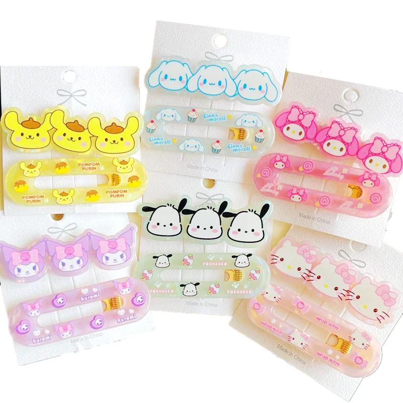 Набор заколок для волос Sanrio 2 шт. Kuromi Hello Kitty Pacha My Melody Cinnamoroll зажим мультяшный милый