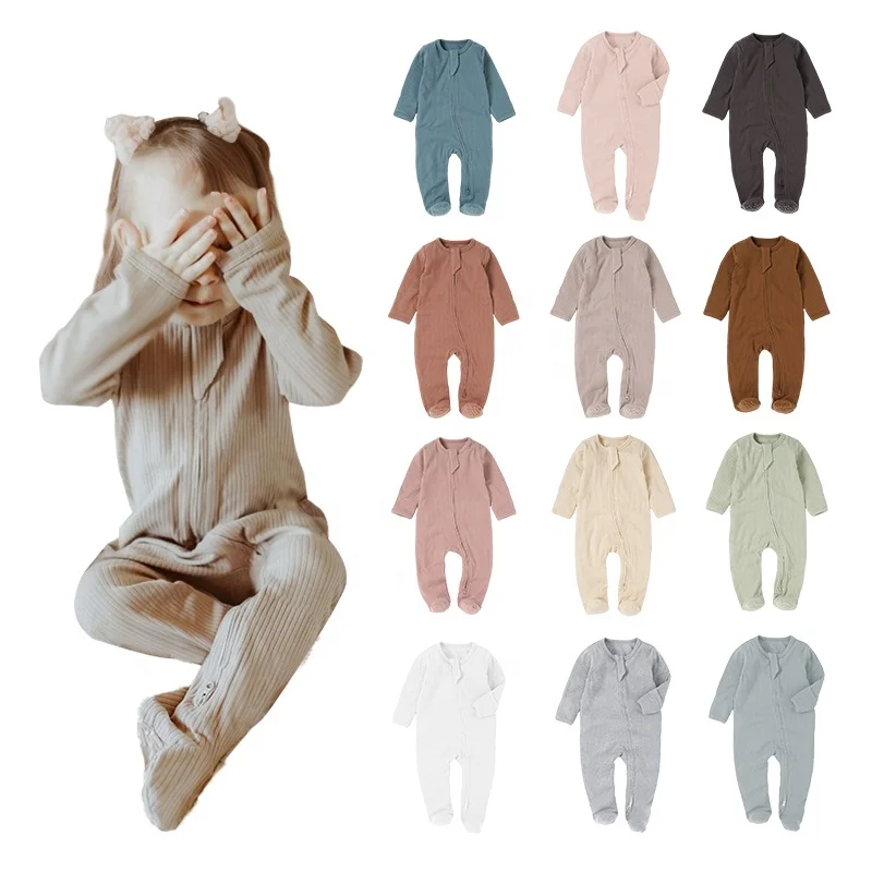 

Personalized Organic Cotton Baby Rompers Long Sleeve Anti-slip Design Baby Jumpsuit Autumn Pajamas Footie Romper