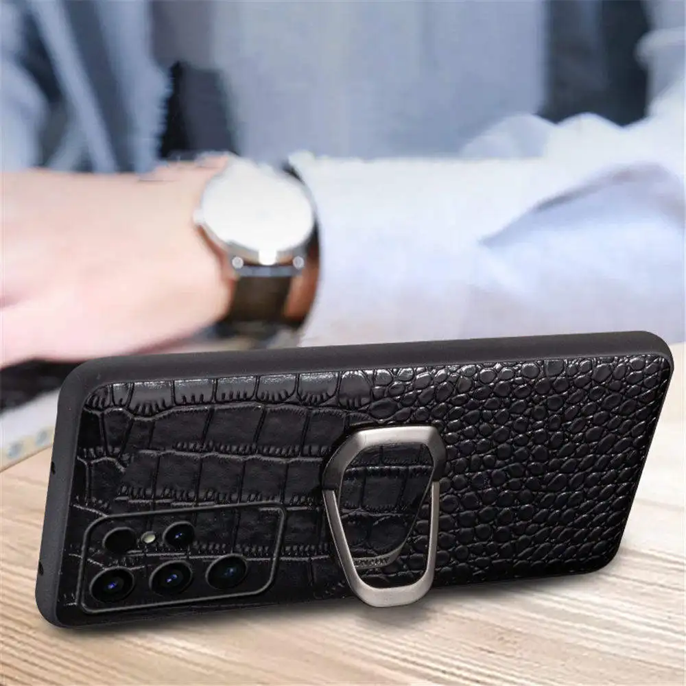 Чехол из натуральной яловой кожи крокодила для Samsung Galaxy S10 20 21 22 23 24 S25 Ultra Z Flip3 4 5 6 Ring