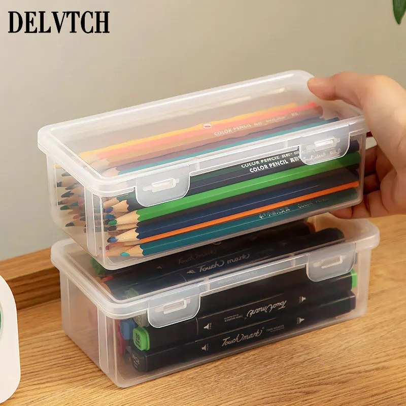 

DELVTCH Transparent Pencil Case Multifunctional Pen Stationery Box Office School Large Capacity Storage Organizer Art Sketch Kit
