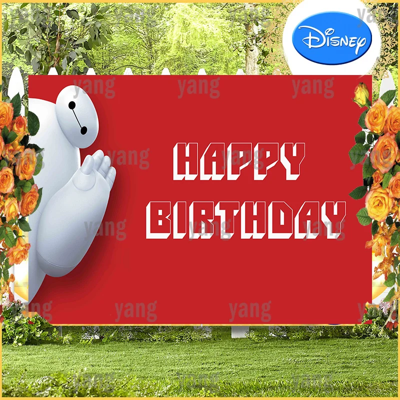 Cartoon Red Baby Shower Disney Backdrop Big Hero Baymax Decoration Cake Table Wall Background Romantic Happy Birthday Party