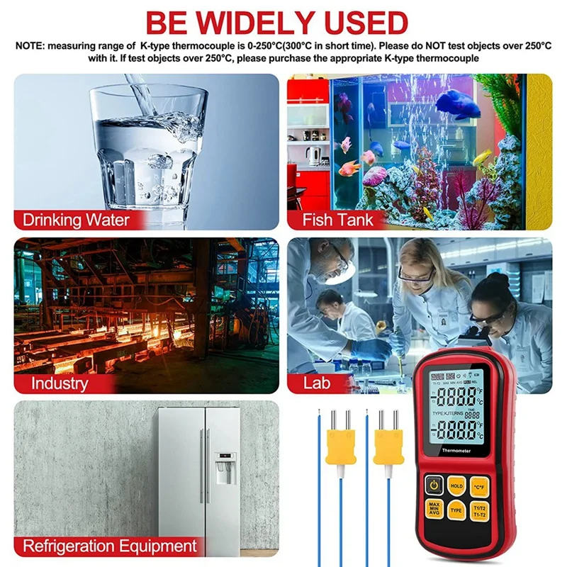 

RZ Professional Temperature Meter Digital Measure Tool Handheld Temperature Tester With 2pcs Thermocouple -50~300C Use For Liqud