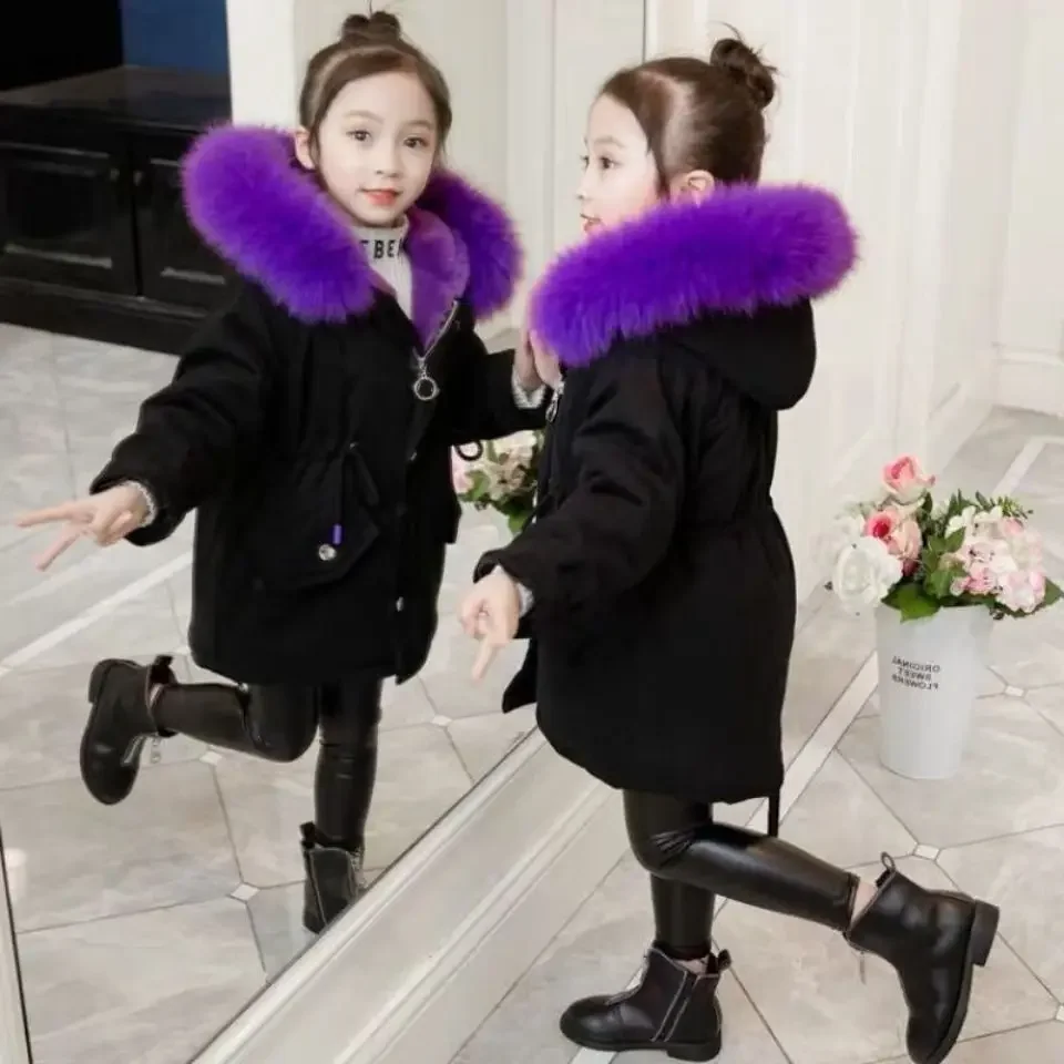 4-14 Years Teen Girls Coat Winter Plus Velvet Warm Windbreaker Jacket For Parka Snowsuit Fashion Hooded Children Outerwear