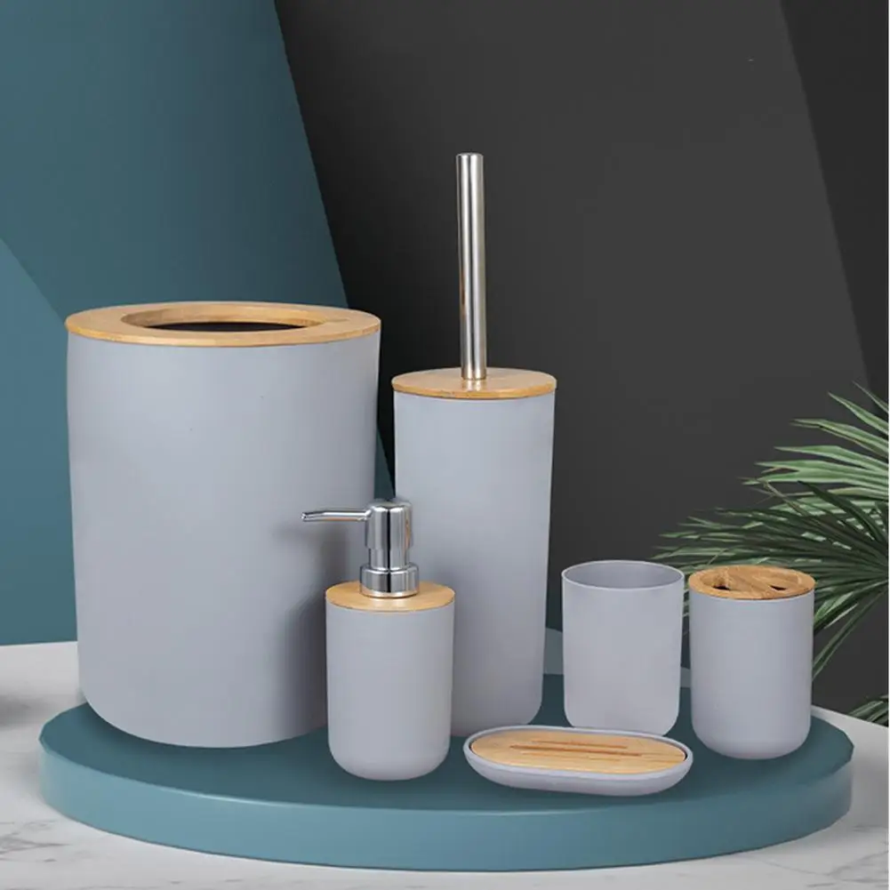 

2023 6pcs Bathroom Accessories Set With Lotion Dispenser Toothbrush Holder Trash Can Bath Ensemble Kit
