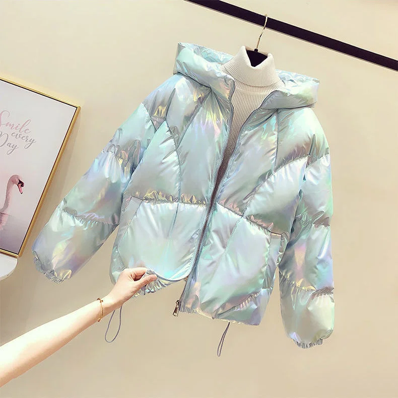 Korean Autumn Winter Thicken Warm Short Parka Women Casual Solid Color Zipper Loose Hooded Coat Jackets Tops Outwear