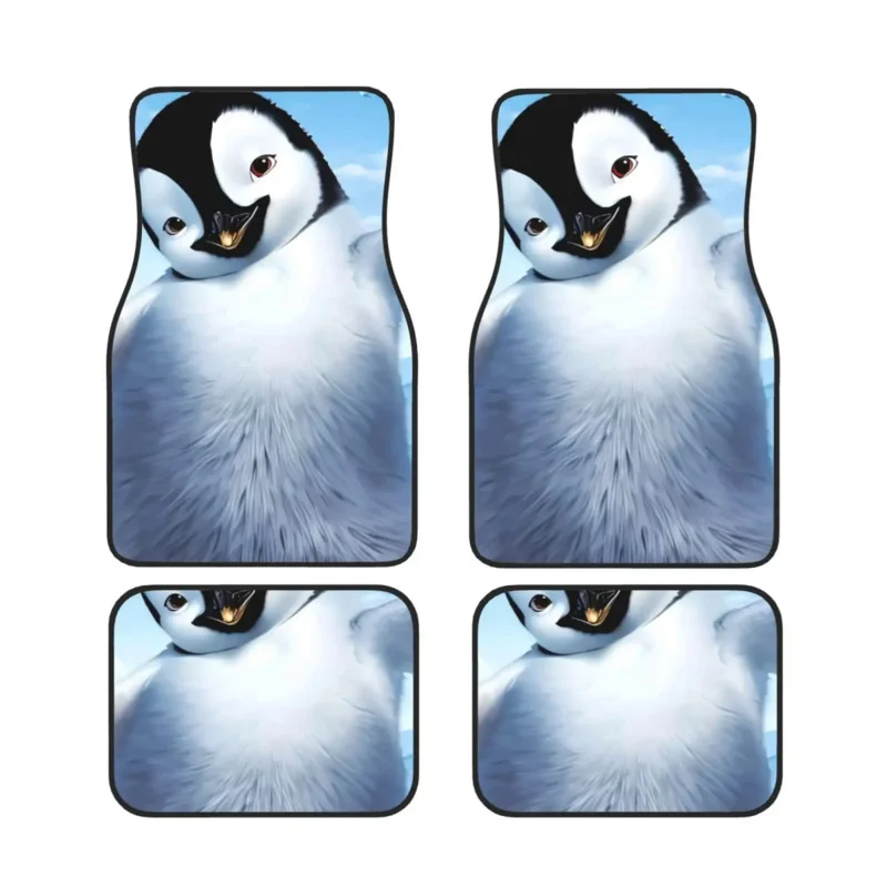 

Cute Penguin Car Floor Mats Universal Car Front Rear Floor Foot Mats All Weather Protection Rubber Non-Slip Full Set of 4 Pieces