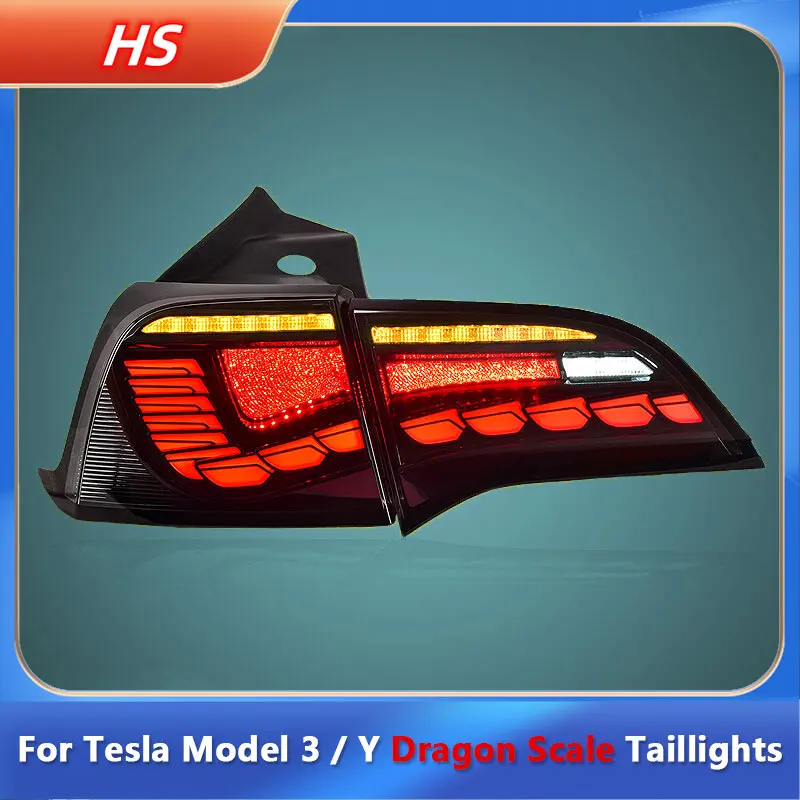 

Dragon Scale Taillights Assembly for Tesla Model 3 Model Y Modified LED Streaming Turn Tail Rear Lights lamps