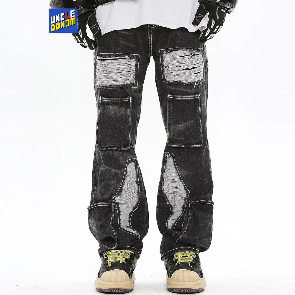 

Distressed ripped jeans men's street straight-leg pants multi-pocket cargo pants y2k men’s jeans damaged baggy jeans