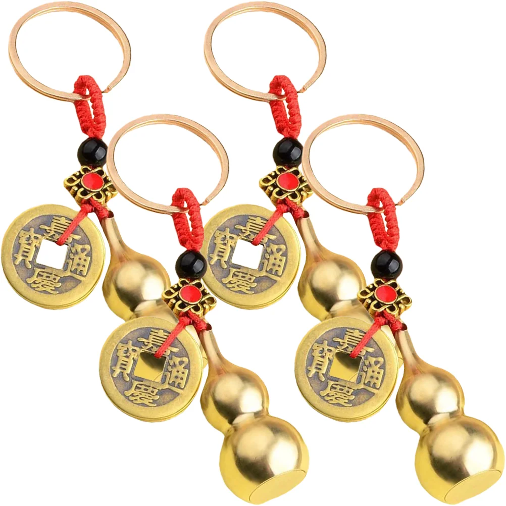 

4pcs Fortune Pendant Decor Keychains Luck Means Brass Gourd Coins Keychains