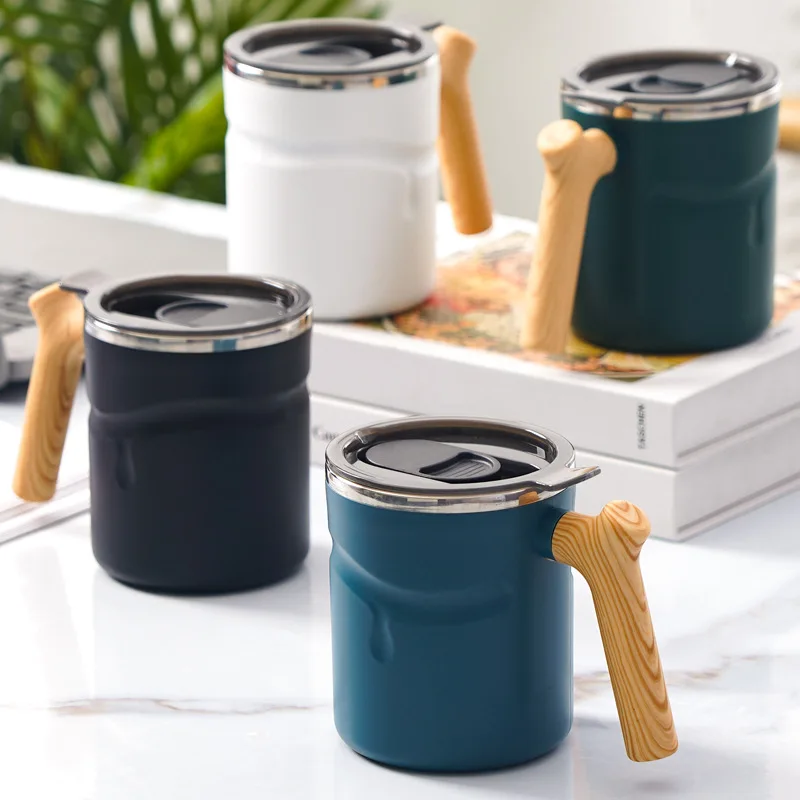 

Creative Simple 316 Stainless Steel Mug Office Insulation Tea Cup Household Wooden Handle With Lid Coffee Cup
