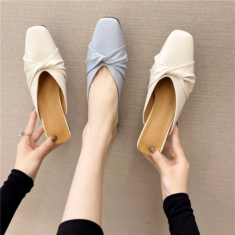 

Женские мюли на среднем каблуке, роскошные Шлепанцы из искусственной кожи, дизайнерские туфли без задника, 2022