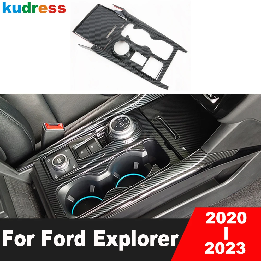 

Car Gear Shift Box Panel Cover Trim For Ford Explorer 2020 2021 2022 Carbon Fiber Water Cup Frame Sticker Interior Accessories