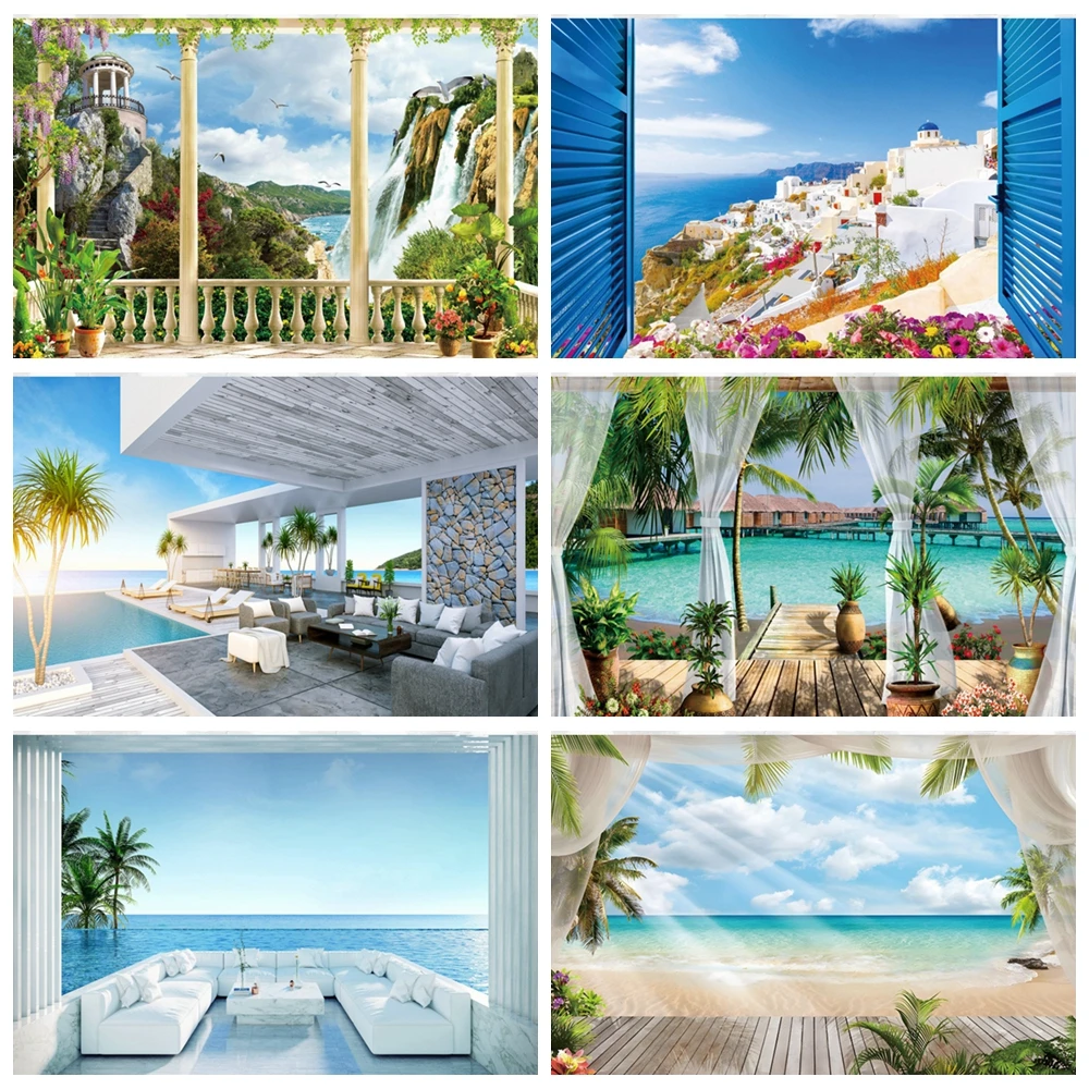 Фон для фотосъемки с изображением бассейна тропического побережья