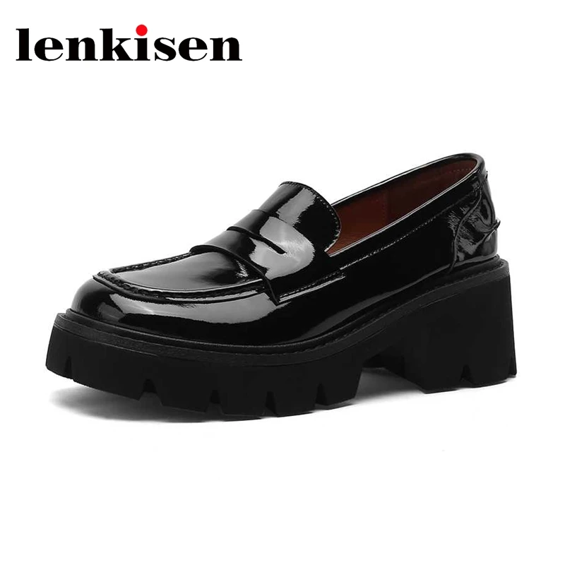 

Lenkisen cow patent leather round toe high heels bright classic colors young lady daily wear leisure deep mouth women pumps L03