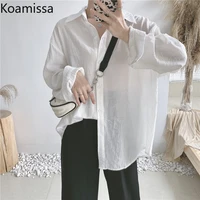 koamissa casual loose women long sleeves shirt turn down collar lady chic blouse solid fashion outwear tops single breasted tops