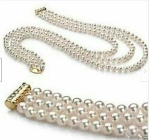 

Triple strands natural south sea 8-9MM white pearl necklace 18"