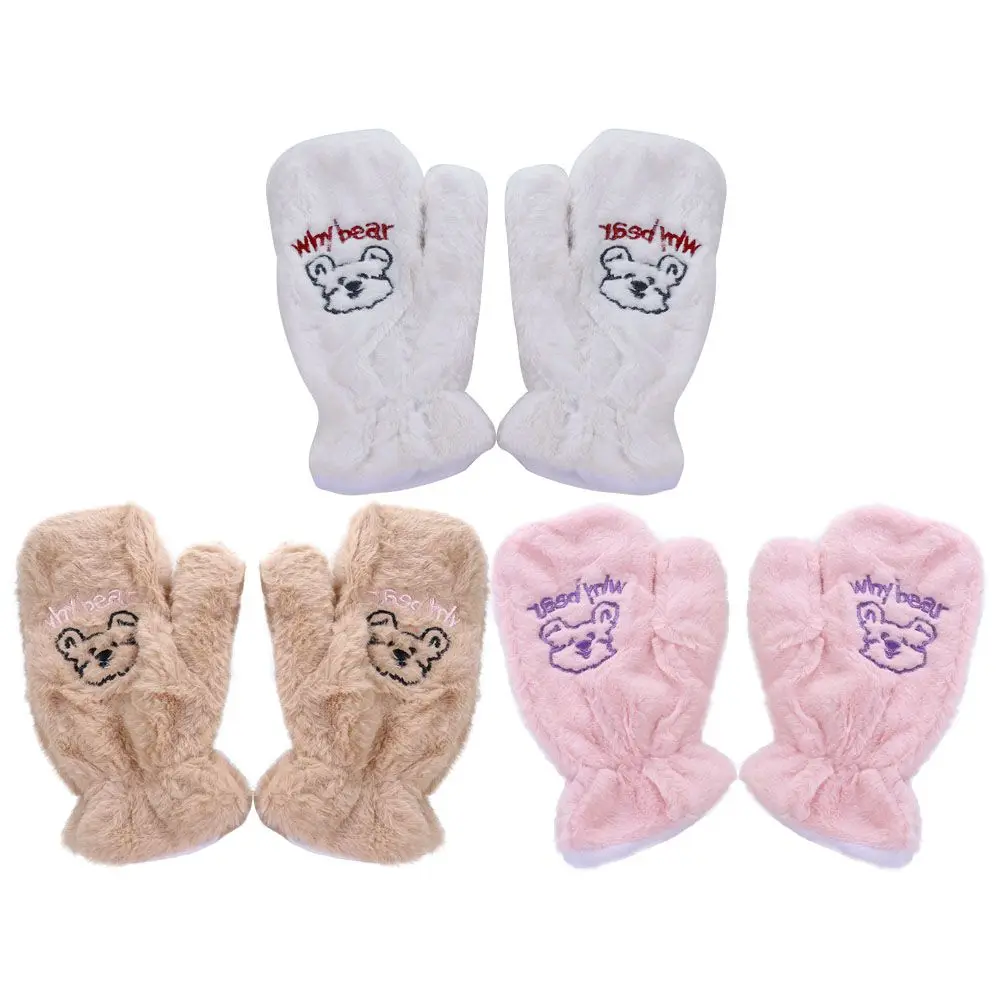 

Симпатичные Зимние Мультяшные женские плюшевые перчатки с закрытыми пальцами для девочек перчатки с медведем теплые варежки