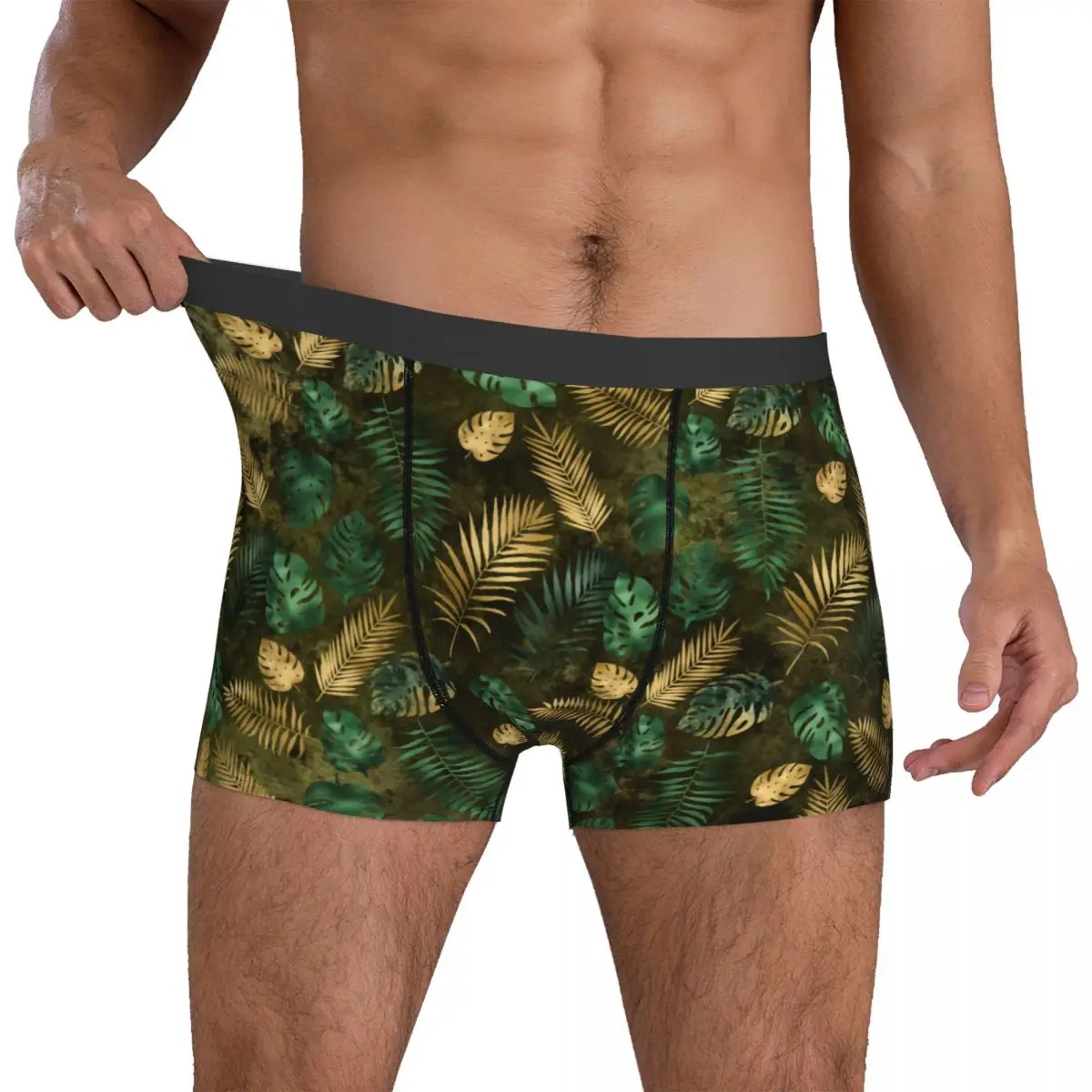 

Нижнее белье с тропическими пальмовыми листьями, зеленые и желтые трусы-боксеры с 3D карманом, шорты с принтом, дышащие мужские трусы