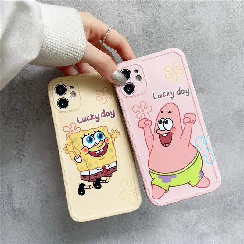 

SpongeBobs Cartoon Kawaii Phone Cases For iPhone 13 12 11 Pro Max XR XS MAX 8 X 7 SE 2022 Couple Anti-drop Soft Cover Gift