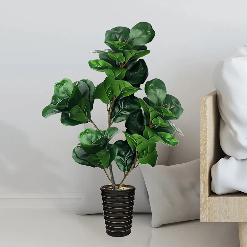 

72cm 2 Forks Artificial Banyan Tree Branch Tall Ficus Plants Plastic Rubber Leaves Tropical Plant For Home Garden Bathroom Decor