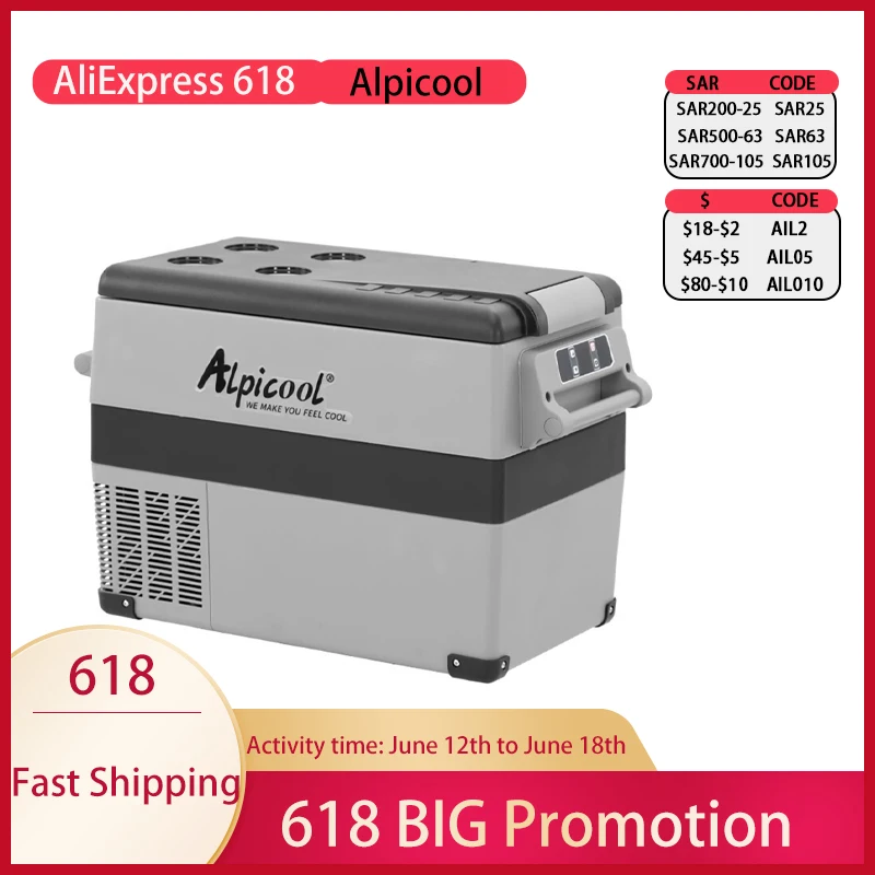 Alpicool 35/45/55L Car Refrigerator 12/24V Compressor Portable Freezer Fridge 110/220V Separately Frozen Refrigerated Storage