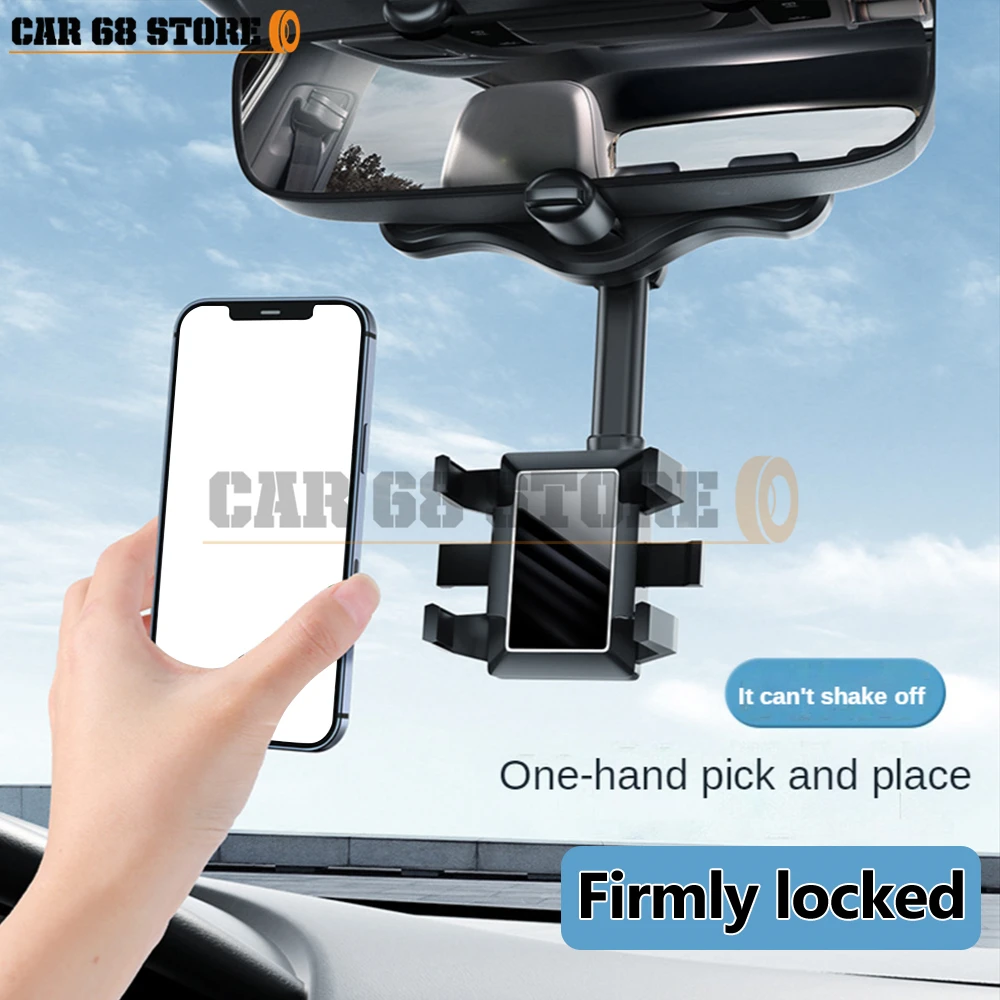 

360°Rearview Mirror Phone Holder For Car Mount Phone And Gps Holder Universal Rotating Adjustable Telescopic Car Phone Holder