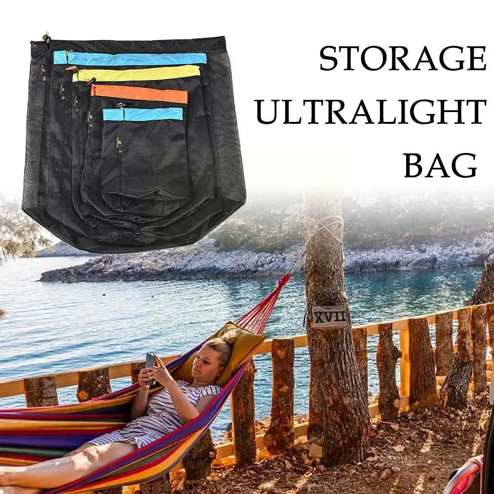 

Travel Mesh Storage Ultralight Bag Outdoor Drawstring Camping Stuff Hiking Traveling Tool Sack Multi Tool Accessories Organ L4W9