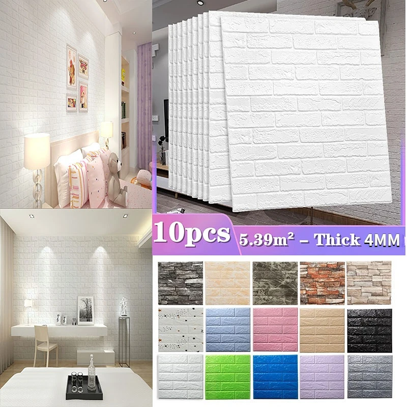 

10 Pieces 3D Extra Thick Wall Tile Pattern Wallpaper Sticker Anti-collision Foam Wall Decoration Living Room Bedroom TV Wall