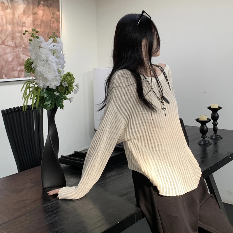 Новый однотонный слегка прозрачный женский топ тонкий вязаный свитер с длинными