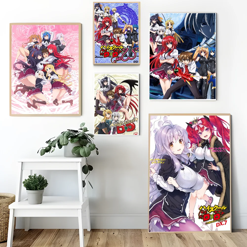 Anime High School DXD Vintage Posters Sticky Retro Kraft Paper Sticker DIY Room Bar Cafe Kawaii Decor