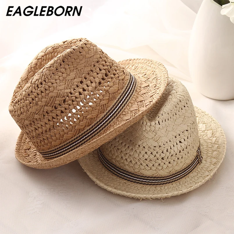 

2023 Women Hat for Men Hat Kids Ladies Summer Beach Sun Hat Child Cap Parent-child Panama Straw Male Weave Sun Visor Cap Fedoras