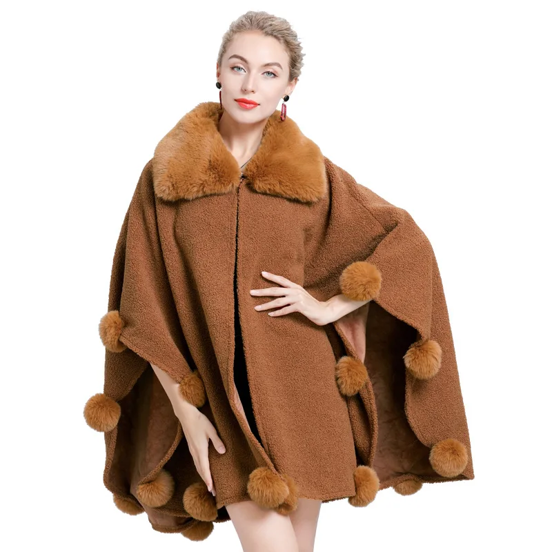 

Swonco Woolen Coat Women Winter Poncho Fur Collar 2022 Loose Style Cape Female Fashion Cloak Ponchos for Women Wool Coat