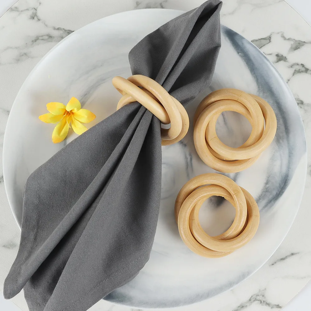 

Creative Minimalist Wooden Napkin Rings Wrapped with Wooden Napkin Buckle Cloth Ring Rustic Wedding Decor for Weedings Party
