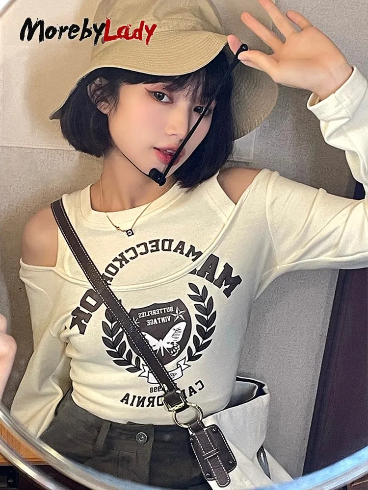 

Morebylady Y2k Aesthetics Tops Japanese Harajuku T-shirt Print Long Sleeve Tee Shirts Fairycore Fake Two Piece Tshirts Fashion