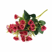 25 head small rose bouquet artificial flowers plastic silk flowers bunch with leaves diy arrangement for wedding home decoration