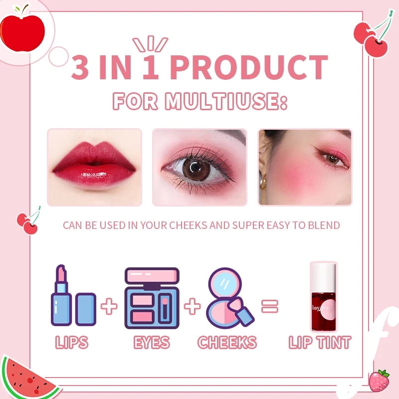 

3 in 1 Mirror Lip Liquid Moisturizing Matte lip gloss Waterproof and Sweat Lip and Cheek Dual Use Rouge Makeup Red Lip Glaze