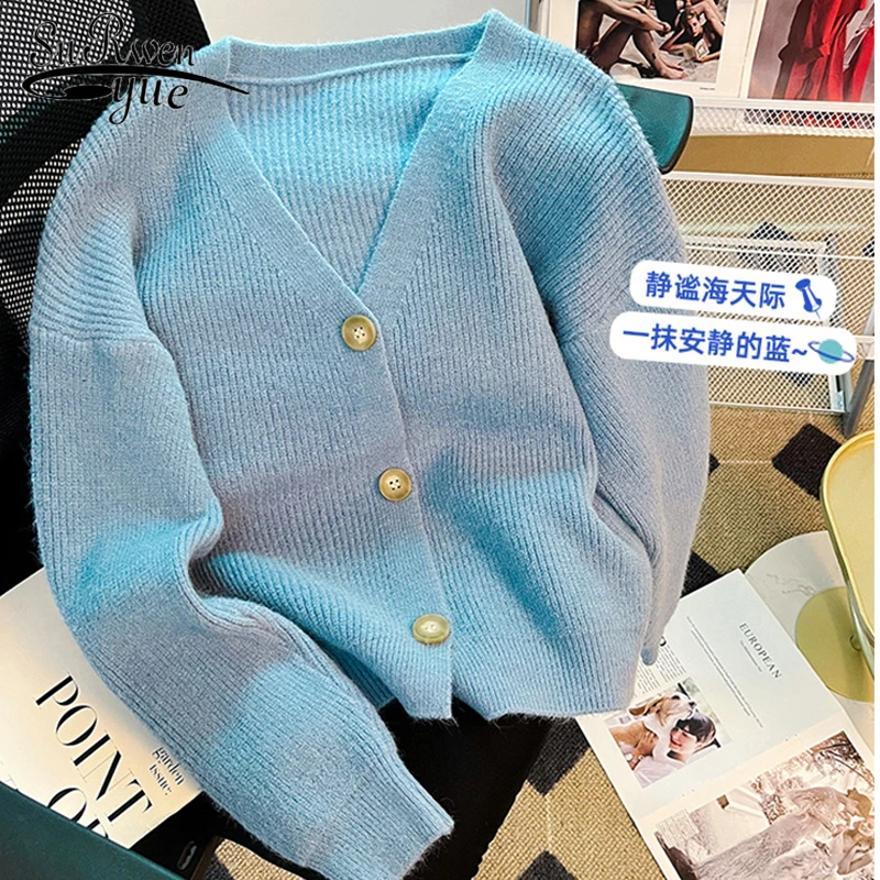 Женский винтажный вязаный свитер, свободный мягкий кардиган с V-образным вырезом, верхняя одежда для ленивых, 2022 Женский винтажный вязаный свитер, свободный мягкий кардиган с V-образным вырезом, верхняя одежда для ленивых, 2022