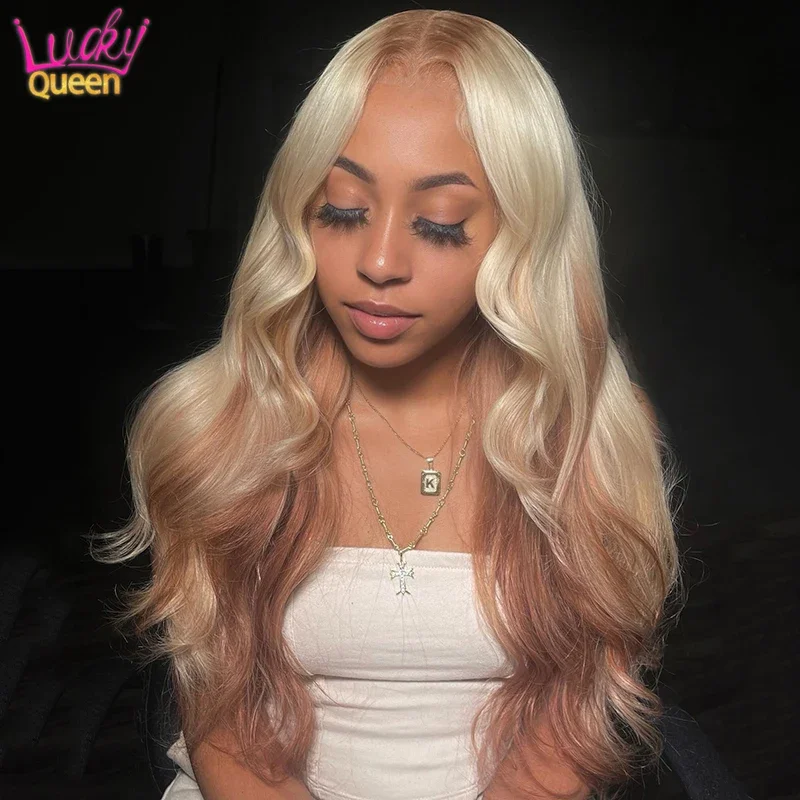 Парик из человеческих волос омбре с коричневыми корнями блонд волнистые волосы