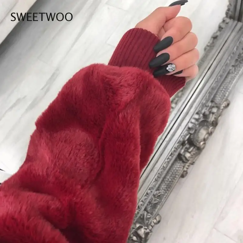 2021 New Women's Faux Fur Coat High-waist Hooded Fashion Cardigan Long-sleeved Loose Thin Faux Rabbit Fur Coat Jacket Women