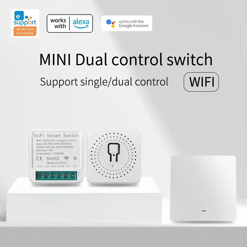 

16A 2-Way eWelink Smart Switch Mini Wifi Switches Support Smart Life Alexa Alice Google Home Timing Remote Voice Group Control