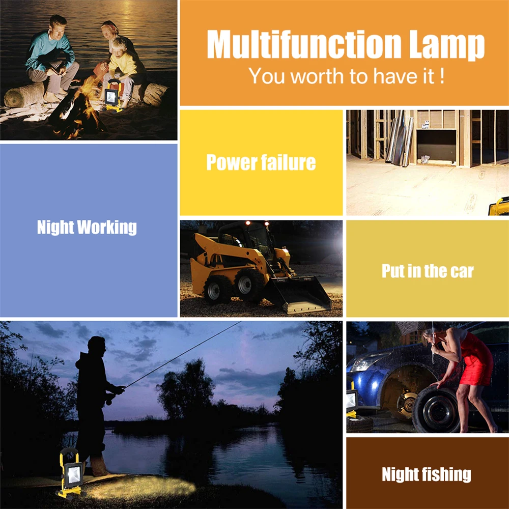 30W LED Portable Rechargeable Floodlight Waterproof Spotlight Battery Powered Searchlight Outdoor Work Lamp Camping Lantern | Освещение