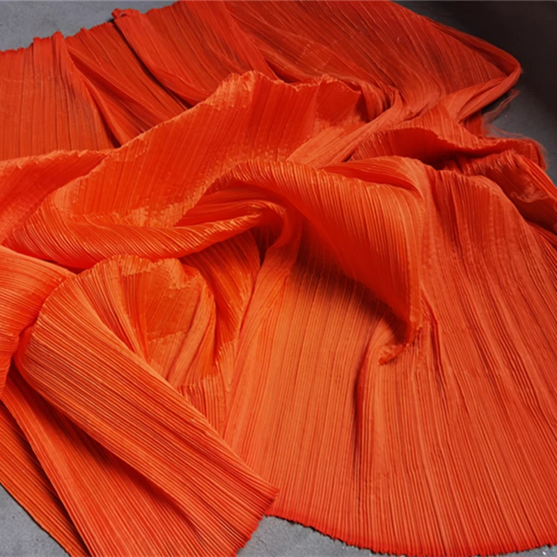 

Stiff Pleated Fabric Orange Red Miyake Folds DIY Art Painting Wedding Decor Patchwork Pants Skirt Dress Clothes Designer Fabric