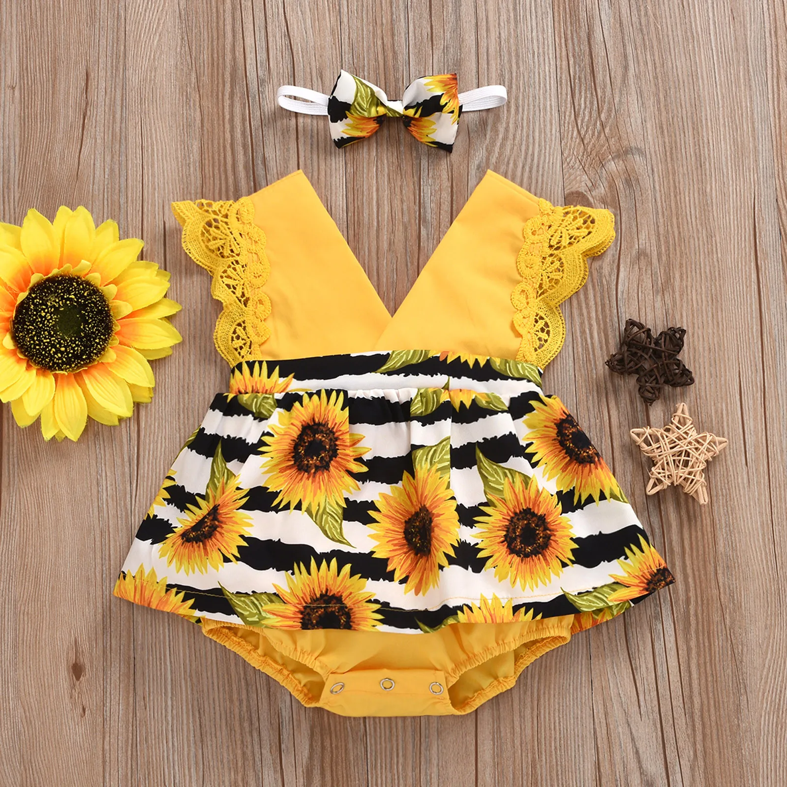 

Toddler Baby Girls Outfits V-neck Clothes Cute Sunflower Romper Short Skirt Suit Kids Outfits Girl Summer Casual детская одежда